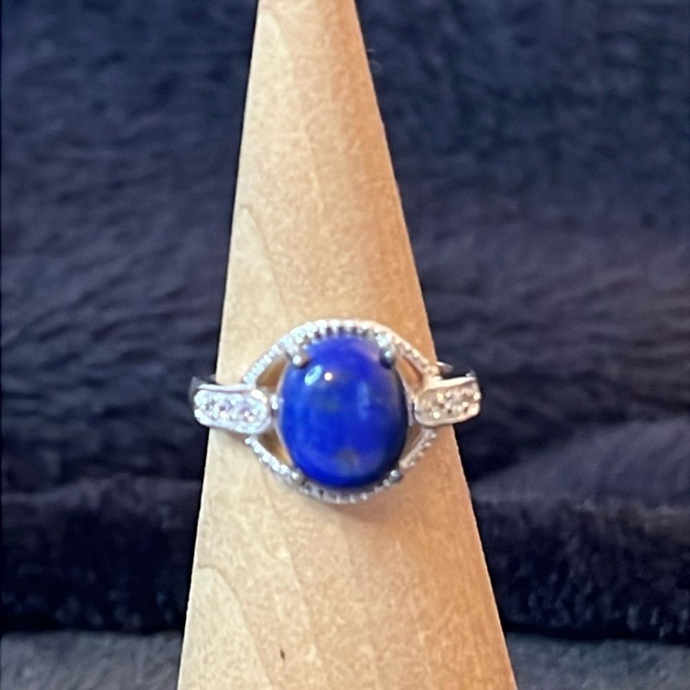 NWT LAPIS LAZULI &Simulated Diamond 925 Sterling Silver Ring 6